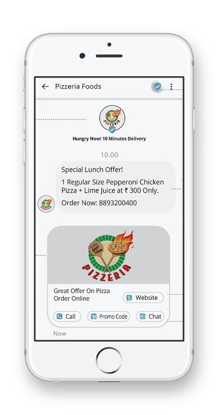 rcs message sample demo for pizza shop